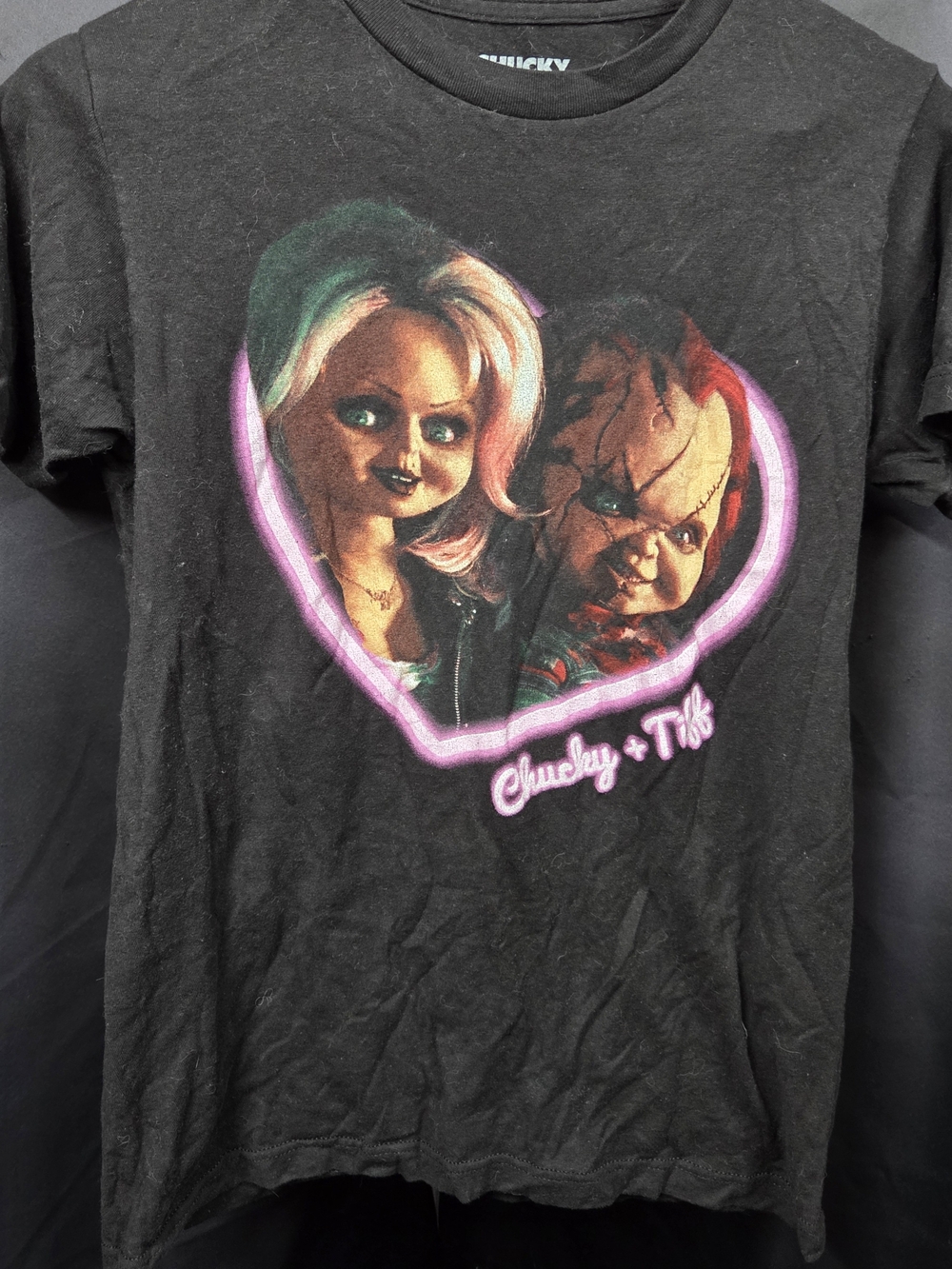 Chucky & Tiffany Black Graphic Tee - Size Small In Adults